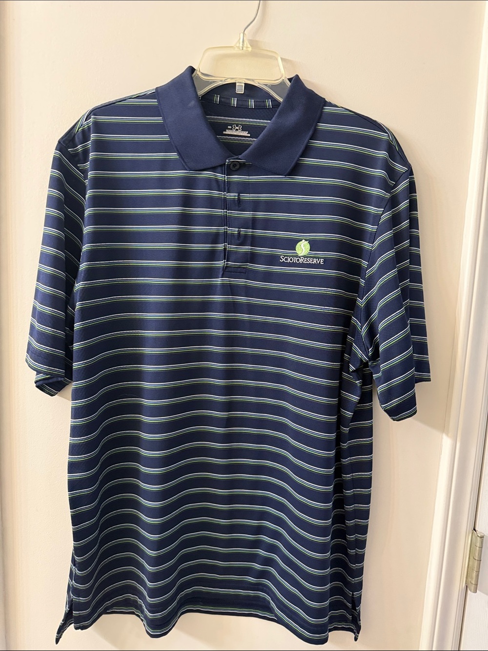 Under Armour Navy Blue & Light Green Striped Polo